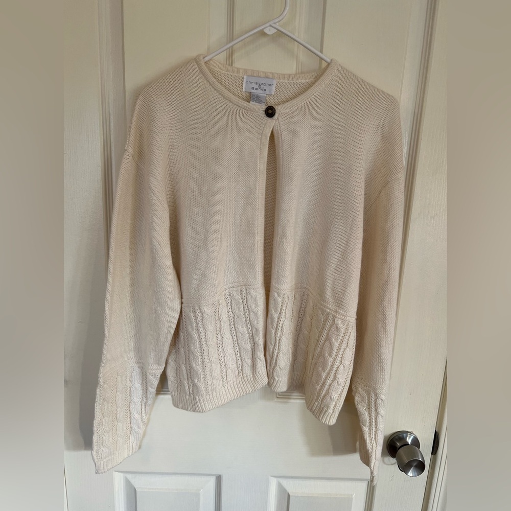 Christopher & Banks Vintage Grandma Cream Cable Knit Button Cardigan